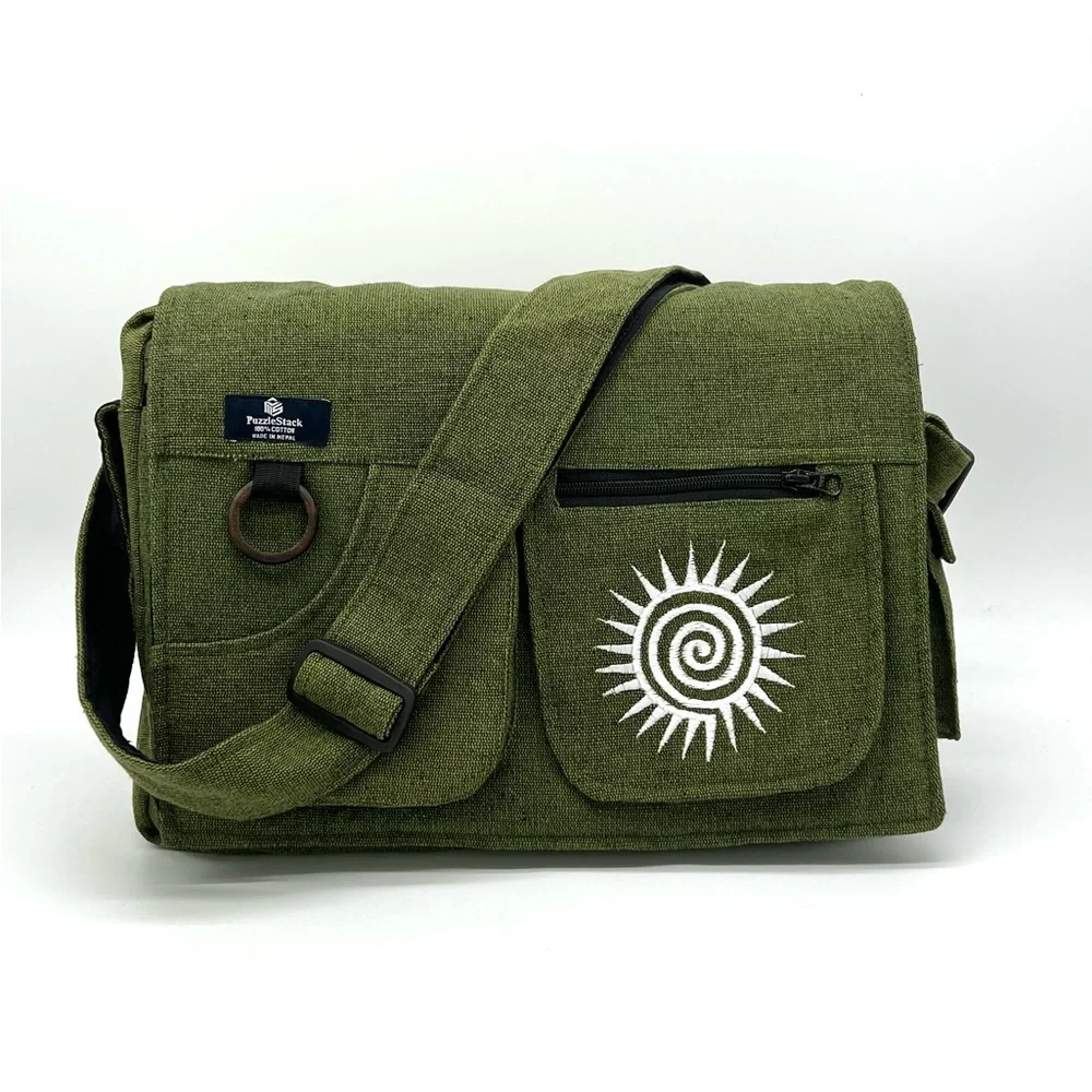 Multi pocket Cotton Embroidered Laptop Messenger Bag